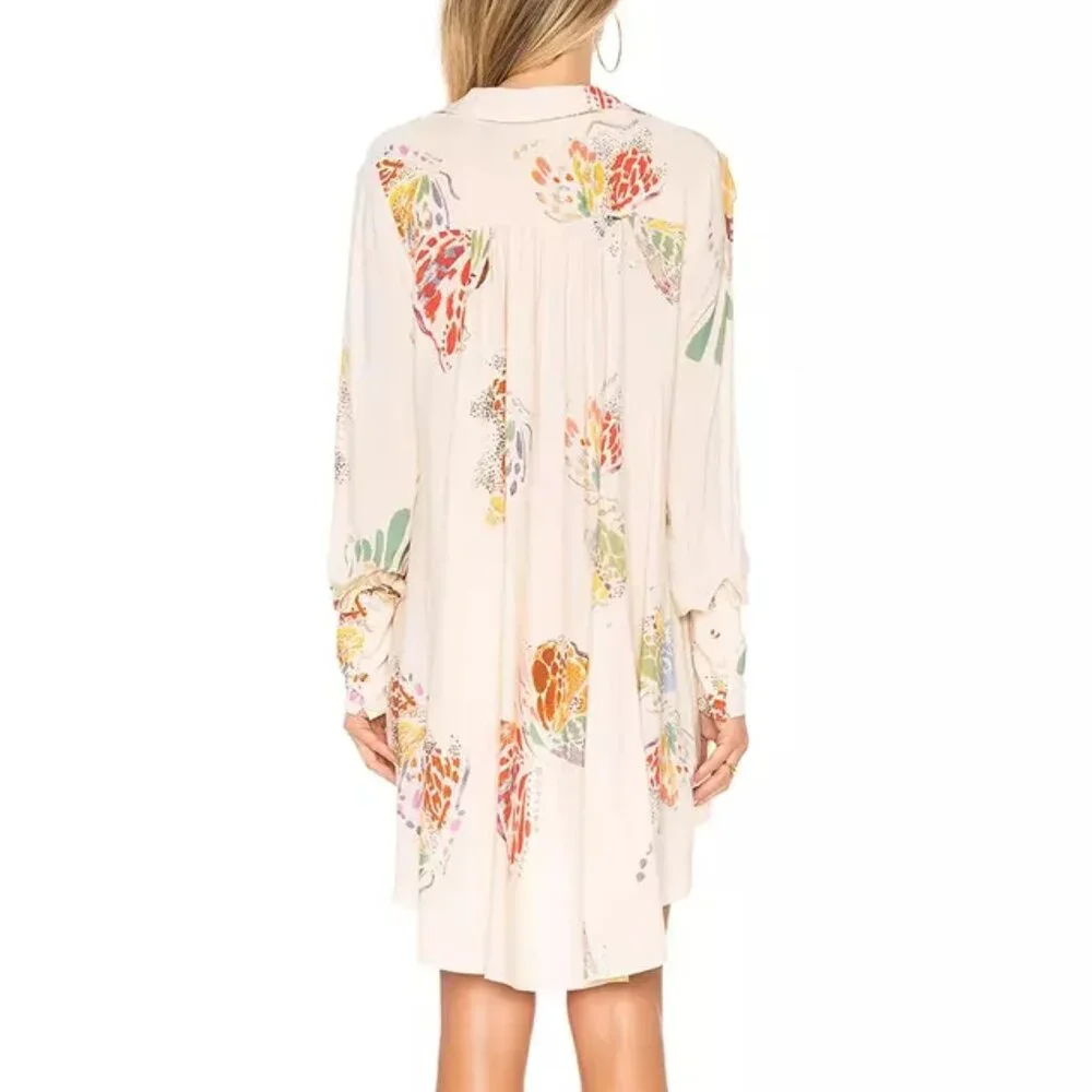 FREE PEOPLE Field Of Butterflies Tunic Top Size Medium Boho Chic Hi-Low - Picture 3 of 13